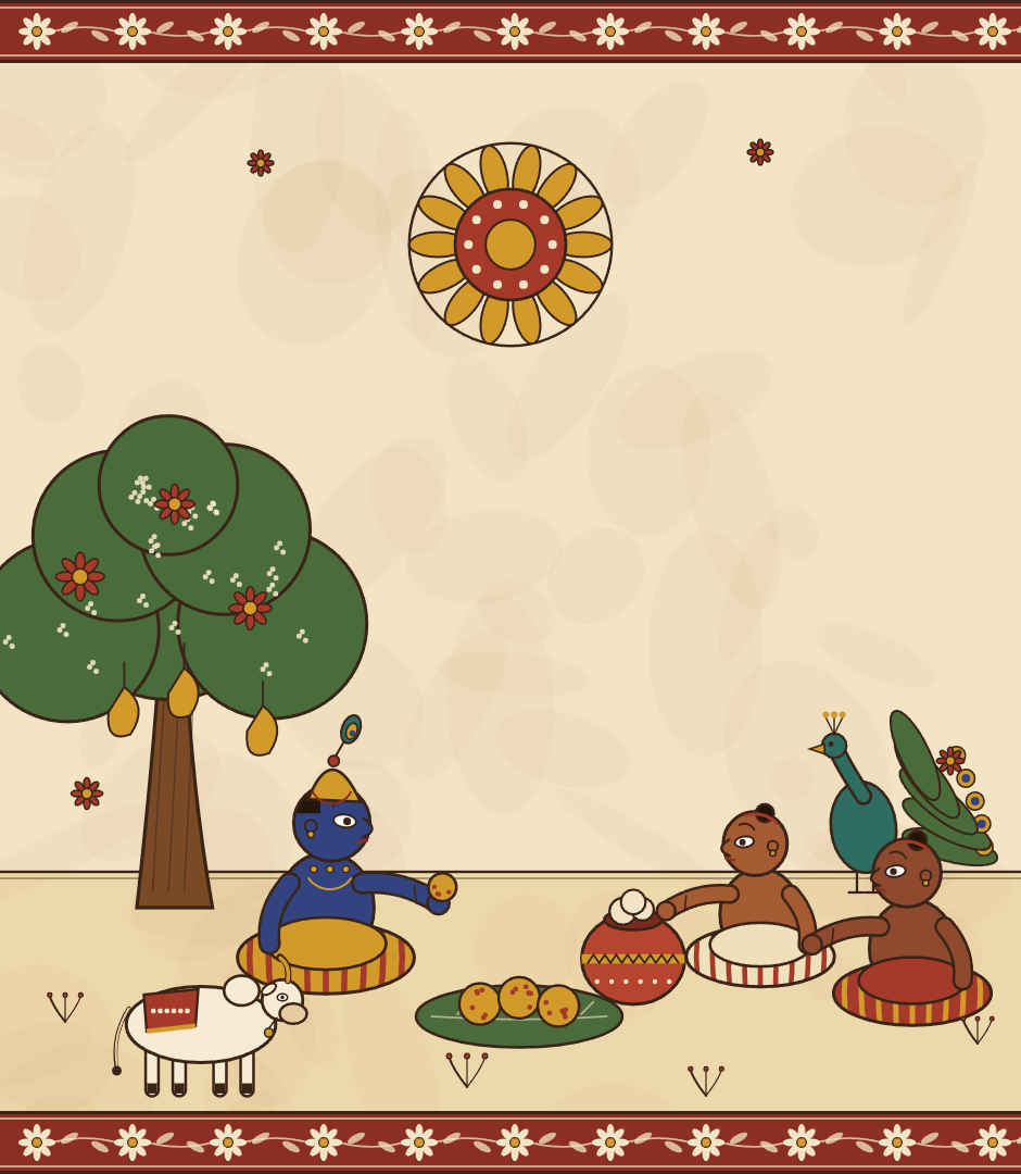 Krishna sharing sweets with his friends